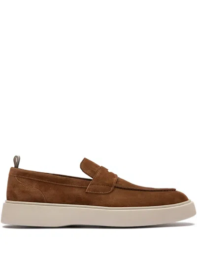 Officine Creative Frame 001 Suede Penny Loafers In Brown