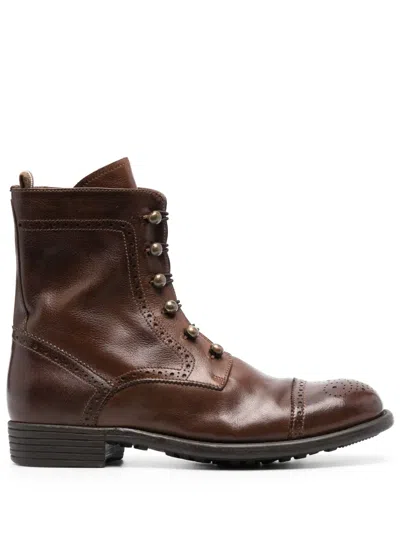 Officine Creative Perforated-embellishment Leather Boots In Brown