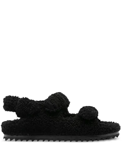 Officine Creative Shearling Sandals In Black
