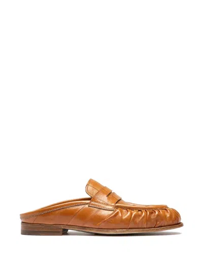 Officine Creative Solitude 112 Ruched Penny-slot Mules In Brown