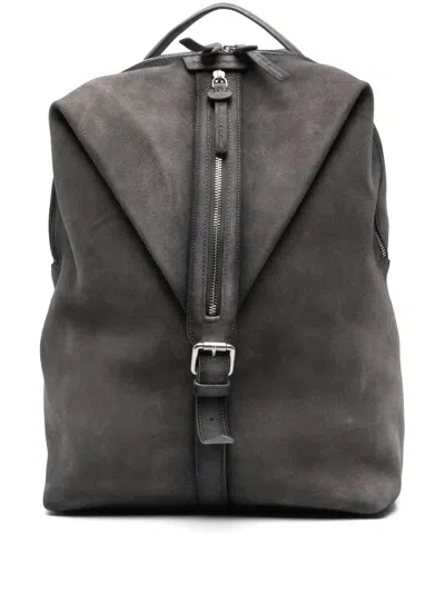Officine Creative Suede Backpack In Gray