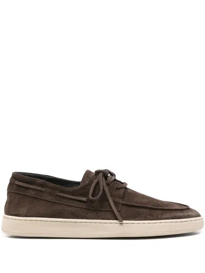 Officine Creative Suede Boat Shoes In Brown