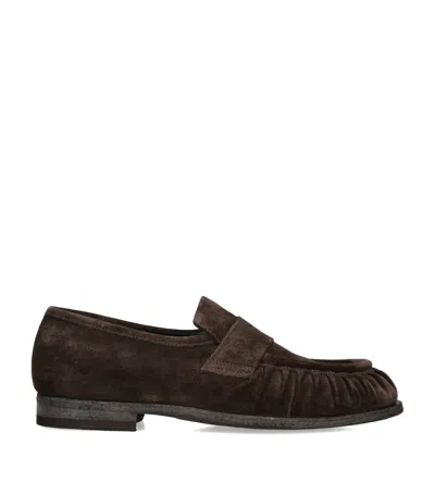 Officine Creative Suede Solitude Penny Loafers In Brown