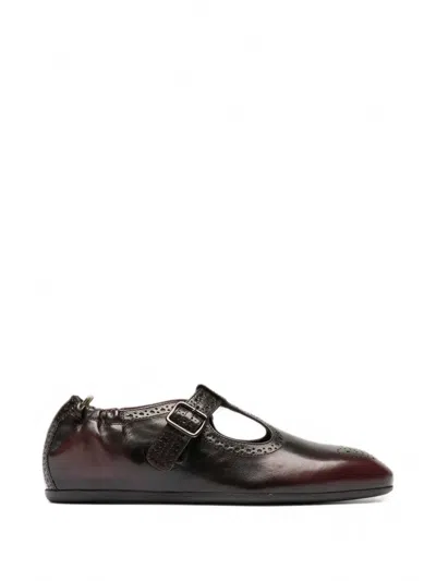 Officine Creative T-bar Perforated Buckle-fastening Ballet Flats In Burgundy