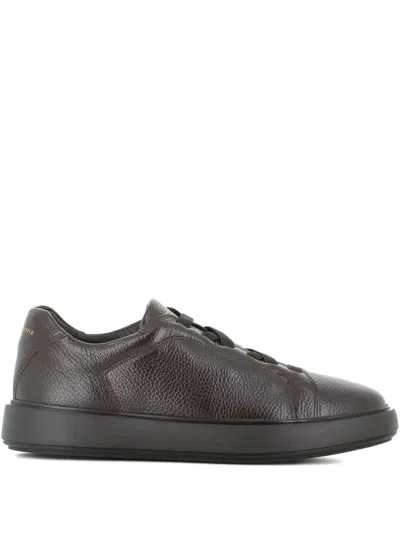 Officine Creative Textured Leather Lace-up Sneakers In Brown