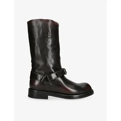 Officine Creative Womens Black/comb Beryl 010 Leather Calf-length Boots Eur 39 / 6 Uk In Brown