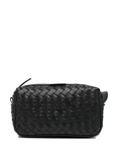 Officine Creative Woven Leather Wash Bag In Black