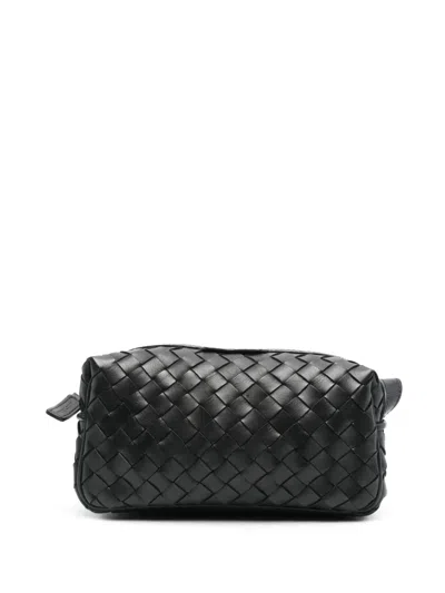 Officine Creative Woven Leather Wash Bag In Black