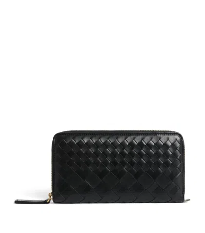 Officine Creative Woven Leather Ziparound Wallet In Black