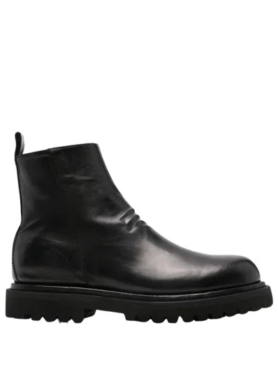 Officine Creative Wrinkled Leather Ankle Boots In Black