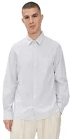 Officine Generale Alex Stripe Linen Shirt White/grey In White/grey