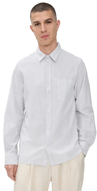 Officine Generale Alex Stripe Linen Shirt White/grey