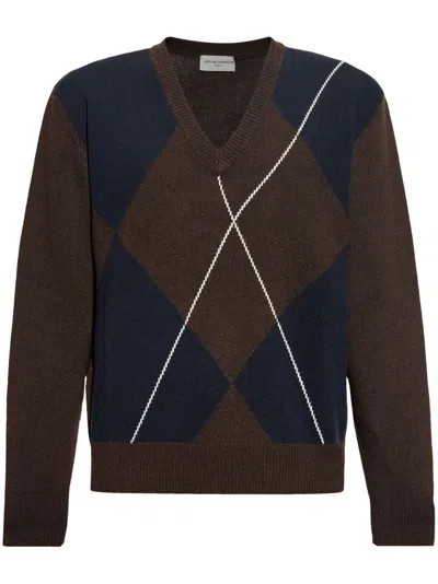 Officine Generale Argyle-pattern Jumper In Coffee/navy