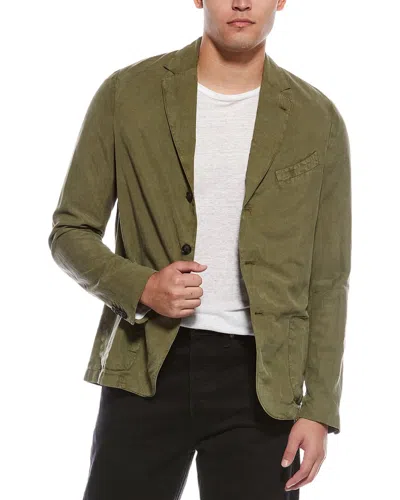Officine Generale Armie Garment-dyed Linen-blend Blazer In Green