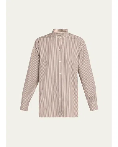 Officine Generale Auria Striped Cotton Shirt In Brown