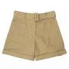 Officine Generale Beige Mid-waisted Shorts With Removable Belt In Brown