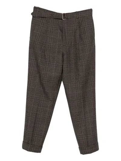 Officine Generale Belted Check Trousers In Brown
