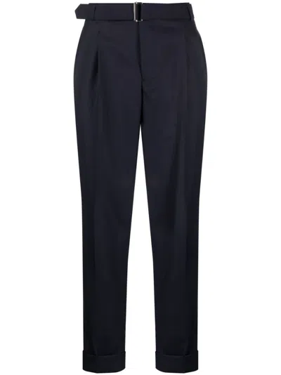 Officine Generale Pierre Belted Pleated Wool-crepe Pants In Blue