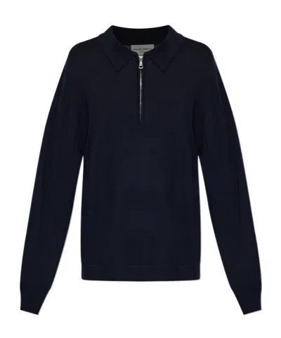 Officine Generale Bene Zip Fastening Polo Shirt In Black