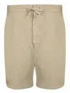 Officine Generale Bermuda Shorts With Elastic Waistband And Adjustable Drawstring In Neutral