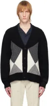 Officine Generale Miles Argyle Wool-blend Cardigan In Black/grey/ecru