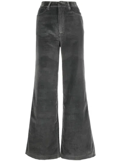 Officine Generale High-waisted Flared Velvet Trousers In Black