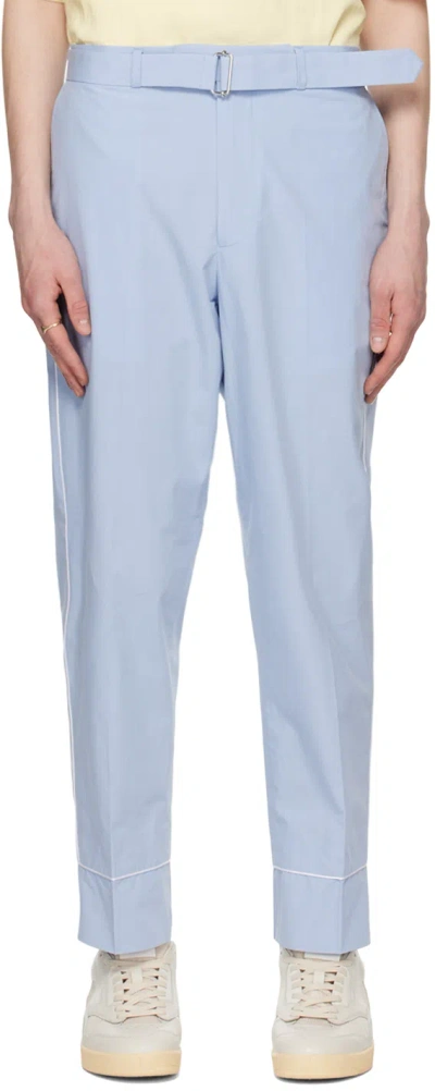 Officine Generale Lucio Piped-edge Cotton Suit Trousers In Baby Blue/white