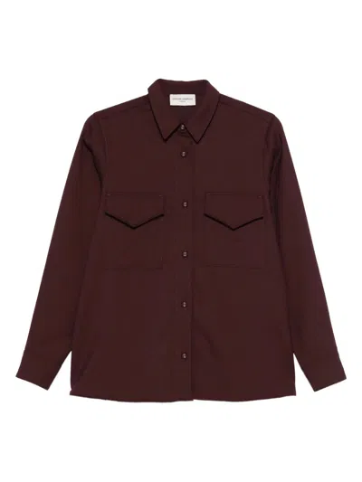 Officine Generale Button-down Long-sleeved Shirt In Red