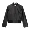 Officine Generale Boxy Black Leather Bomber Jacket In Black