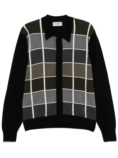 Officine Generale Brennan Checked Wool Cardigan In Black