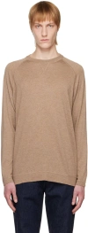 Officine Generale Sweater With Slit Side Seams In Dark Khaki