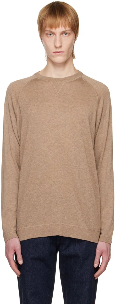 Officine Generale Sweater With Slit Side Seams In Brown