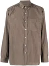 Officine Generale Button-down Collar Cotton Linen-blend Shirt In Brown