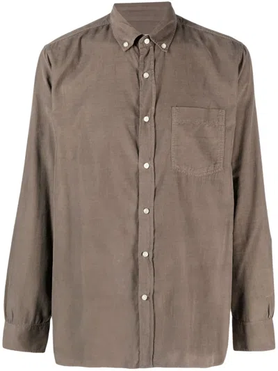 Officine Generale Button-down Collar Cotton Linen-blend Shirt In Brown