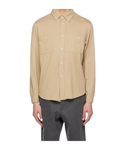 Officine Generale Button-down Long-sleeved Shirt In Brown