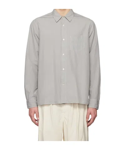 Officine Generale Button-down Long-sleeved Shirt In Gray