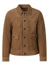 Officine Generale Button-fastening Suede Jacket In Brown