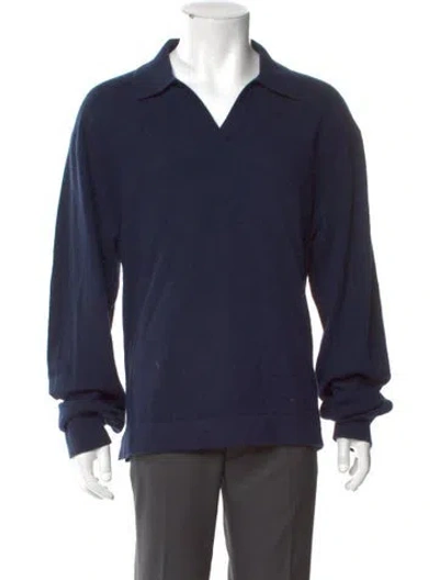 Pre-owned Officine Generale Cashmere V-neck Polo Sweater In Blue