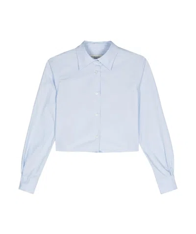 Officine Generale Cataleya Cropped Cotton Shirt In Blue