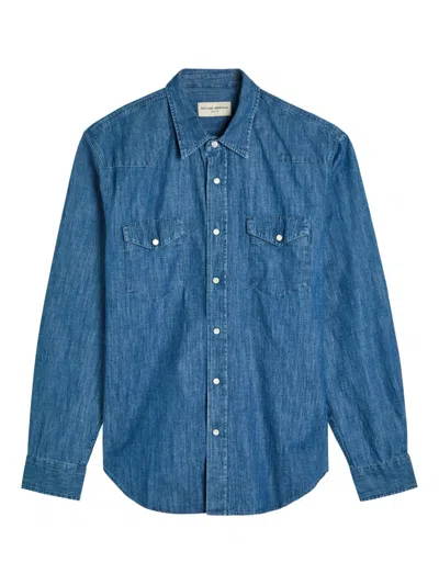Officine Generale Chambray Chest-pocket Buttoned Shirt In Blue