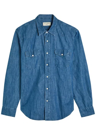 Officine Generale Chambray Chest-pocket Buttoned Shirt In Blue