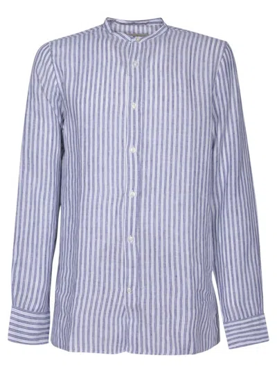 Officine Generale Classic Striped Linen Blend Shirt With Long Sleeves In White