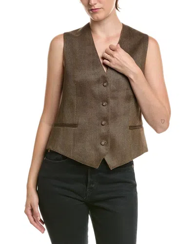 Officine Generale Officine Générale Cleo Herringbone Linen-blend Vest In Brown