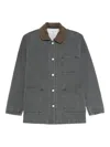 Officine Generale Corduroy-collar Denim Jacket In Gray