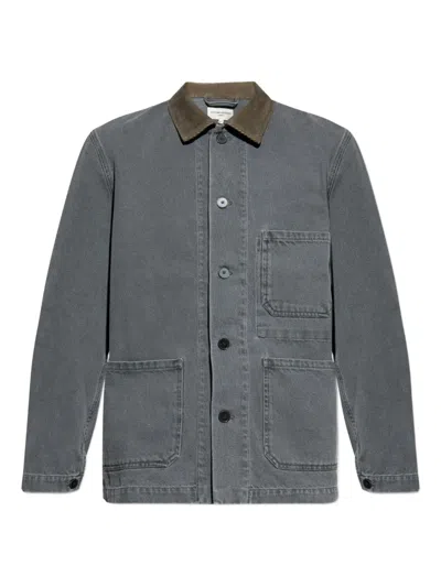 Officine Generale Corduroy-collar Denim Shirt Jacket In Gray