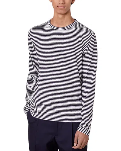 Officine Generale Cotton Linen Striped Tee In Black
