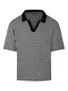 Officine Generale Cropped Houndstooth Polo With Classic V-neckline In Black