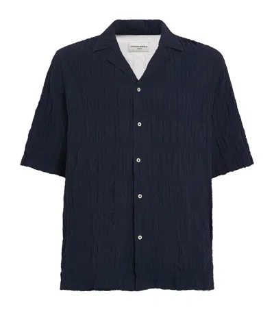 Officine Generale Cotton Seersucker Eren Shirt In Navy