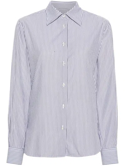 Officine Generale Striped Cotton Shirt In Grey