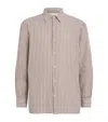 Officine Generale Cotton Stripe Gad Shirt In Brown